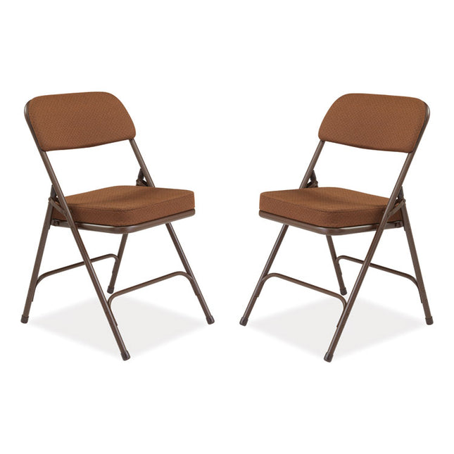 3200 Series Premium Fabric Dual-Hinge Folding Chair, Supports Up to 300 lb, Gold Seat, Gold Back, Brown Base, 2/Carton