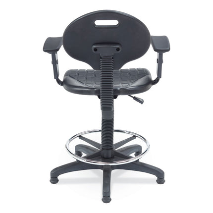 6700 Series Adjustable Height Polyurethane Task Stool with Arms, Supports Up to 300 lb, 22" to 32" Seat Height, Black