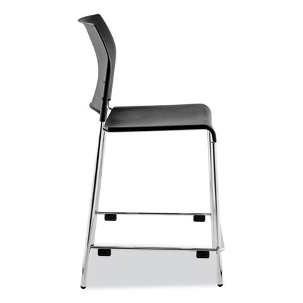 Cafetorium Counter Height Stool, Supports Up to 300 lb, 24" Seat Height, Black Seat, Black Back, Chrome Base