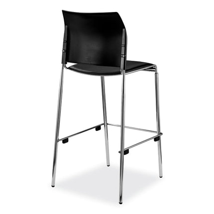 Cafetorium Bar Height Stool, Padded Seat/Back, Supports Up to 500 lb, 31" Seat Height, Black Seat, Black Back,Chrome Base