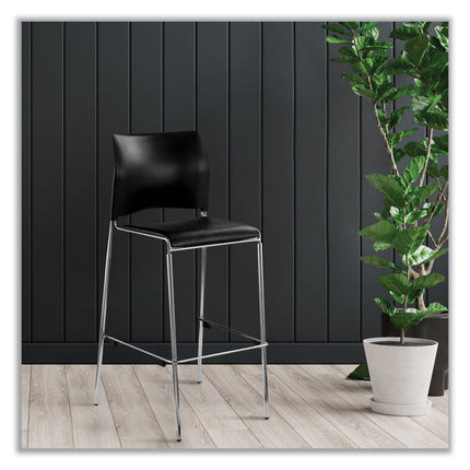 Cafetorium Bar Height Stool, Padded Seat/Back, Supports Up to 500 lb, 31" Seat Height, Black Seat, Black Back,Chrome Base