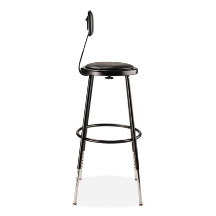 6400 Series Height Adj Heavy Duty Vinyl Steel Stool w/Backrest, Supports 300 lb, 25"-33" Seat Ht, Black