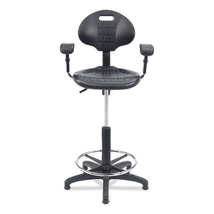 6700 Series Adjustable Height Polyurethane Task Stool with Arms, Supports Up to 300 lb, 22" to 32" Seat Height, Black