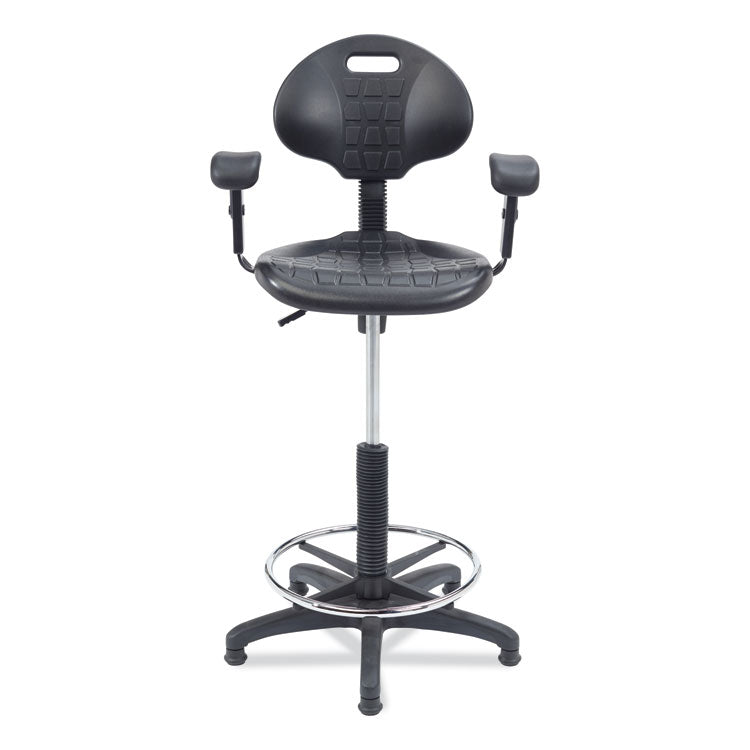 6700 Series Adjustable Height Polyurethane Task Stool with Arms, Supports Up to 300 lb, 22" to 32" Seat Height, Black