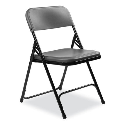 800 Series Plastic Folding Chair, Supports Up to 500 lb, 18" Seat Height, Charcoal Seat, Charcoal Back, Black Base, 4/Carton