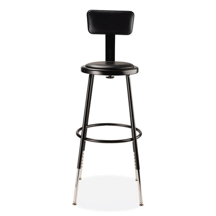6400 Series Height Adj Heavy Duty Vinyl Steel Stool w/Backrest, Supports 300 lb, 25"-33" Seat Ht, Black