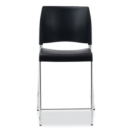 Cafetorium Counter Height Stool, Supports Up to 300 lb, 24" Seat Height, Black Seat, Black Back, Chrome Base