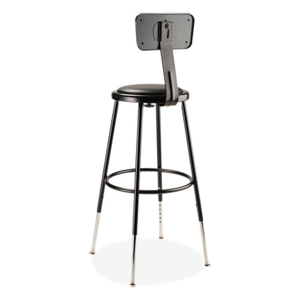 6400 Series Height Adj Heavy Duty Vinyl Steel Stool w/Backrest, Supports 300 lb, 25"-33" Seat Ht, Black