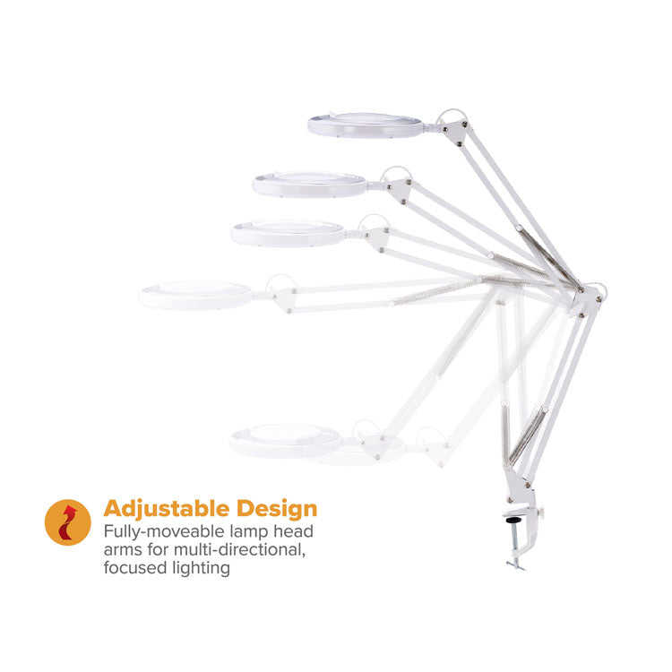 PureOptics LED Magnifying Dimmable Desk Lamp with Clamp Mount, 17"  High, White