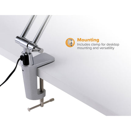 Modern LED Clamp Desk Lamp, 15.7" High, Silver