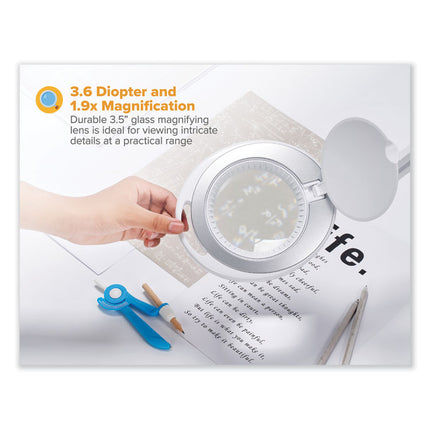 PureOptics LED Magnifying Dimmable Desk Lamp with Clamp Mount, 17"  High, White