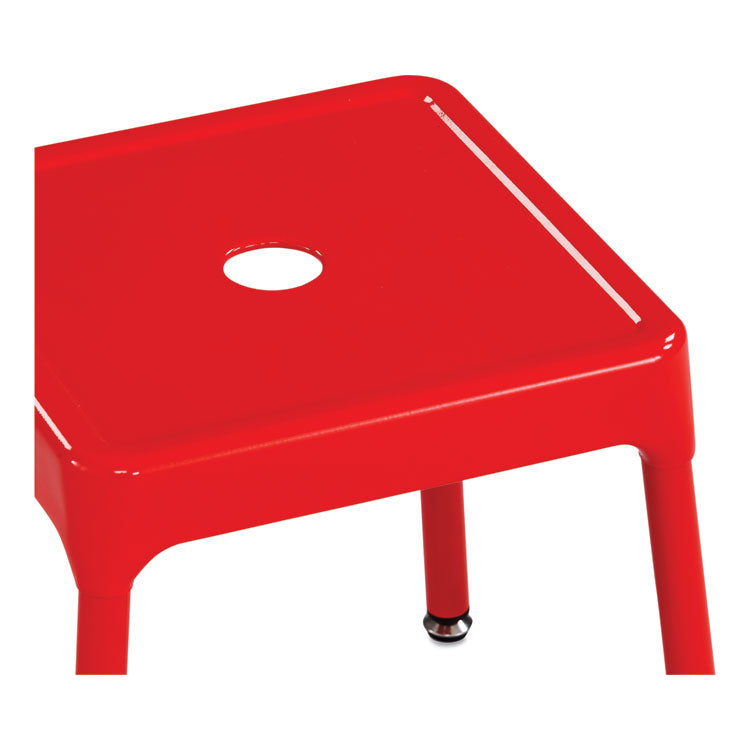 Steel Guest Stool, Backless, Supports Up to 275 lb, 15" to 15.5" Seat Height, Red Seat, Red Base