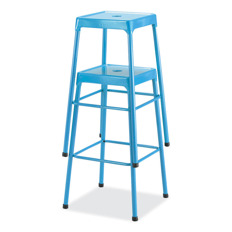 Steel Bar Stool, Backless, Supports Up to 275 lb, 29" Seat Height, Baby Blue Seat, Baby Blue Base