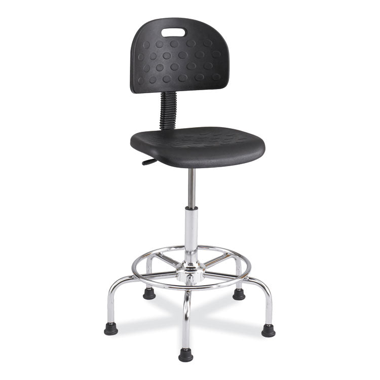 Workfit Economy Industrial Chair, Supports Up to 400 lb, 22" to 30" Seat Height, Black Seat, Black Back, Silver Base