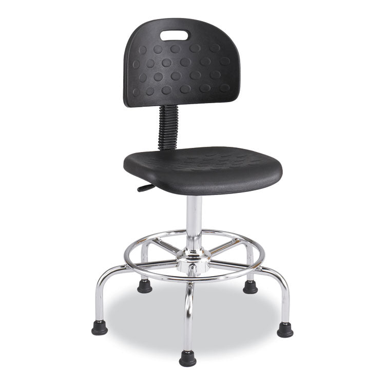 Workfit Economy Industrial Chair, Supports Up to 400 lb, 22" to 30" Seat Height, Black Seat, Black Back, Silver Base