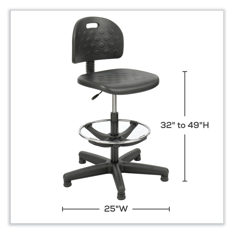 Soft Tough Economy Workbench Chair, Supports Up to 250 lb, 22" to 32" Seat Height, Black Seat, Black Back, Black Base