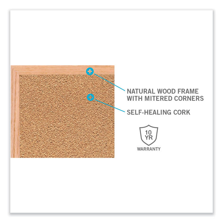 Natural Cork Bulletin Board with Wood Frame, 36" x 24", Tan Surface, Oak Finished Wood Frame