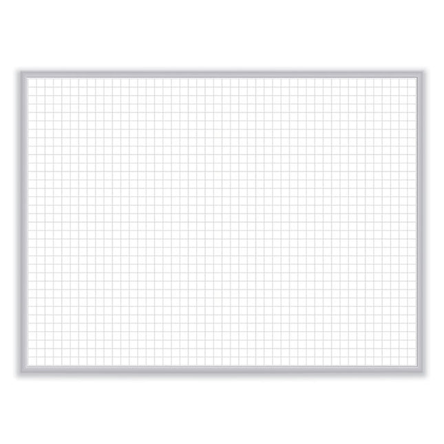 1 x 1 Grid Magnetic Whiteboard, 36" x 24", White/Gray Surface, Satin Aluminum Frame