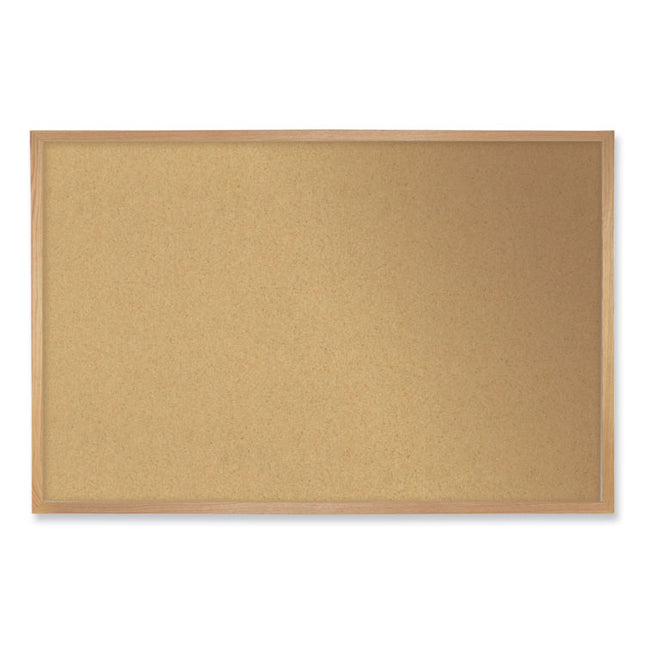 Natural Cork Bulletin Board with Wood Frame, 24" x 18", Tan Surface, Oak Finished Wood Frame