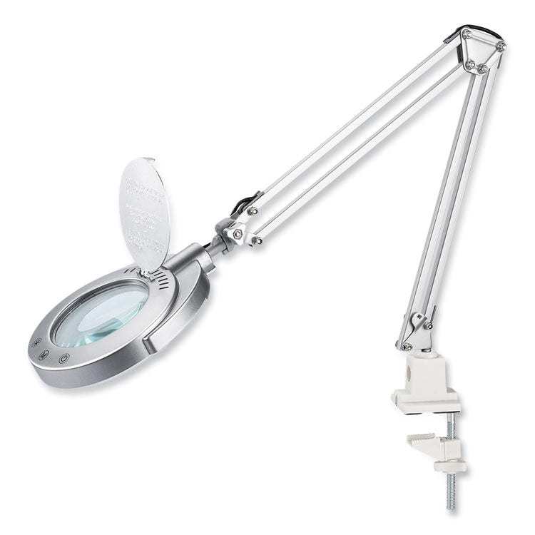LED Magnifier Lamp with Clamp, Swing Arm, 22" High, Silver