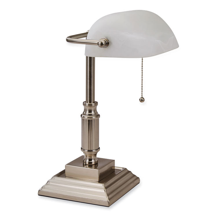 LED Bankers Lamp with Frosted Shade, 14.75" High, Brushed Nickel