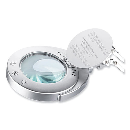LED Magnifier Lamp with Clamp, Swing Arm, 22" High, Silver