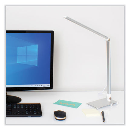LED Desk Lamp with Dimmer, 2-Point Adjustable Neck, 15" High, Silver
