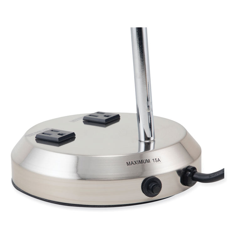 LED Gooseneck Desk Lamp with Charging Outlets, Gooseneck,15" High, Brushed Steel