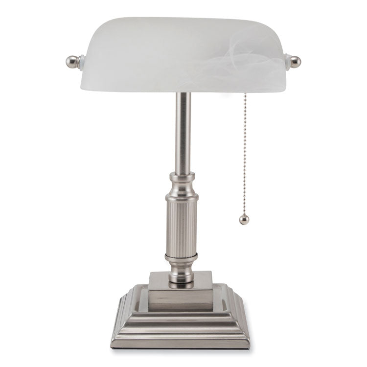 LED Bankers Lamp with Frosted Shade, 14.75" High, Brushed Nickel