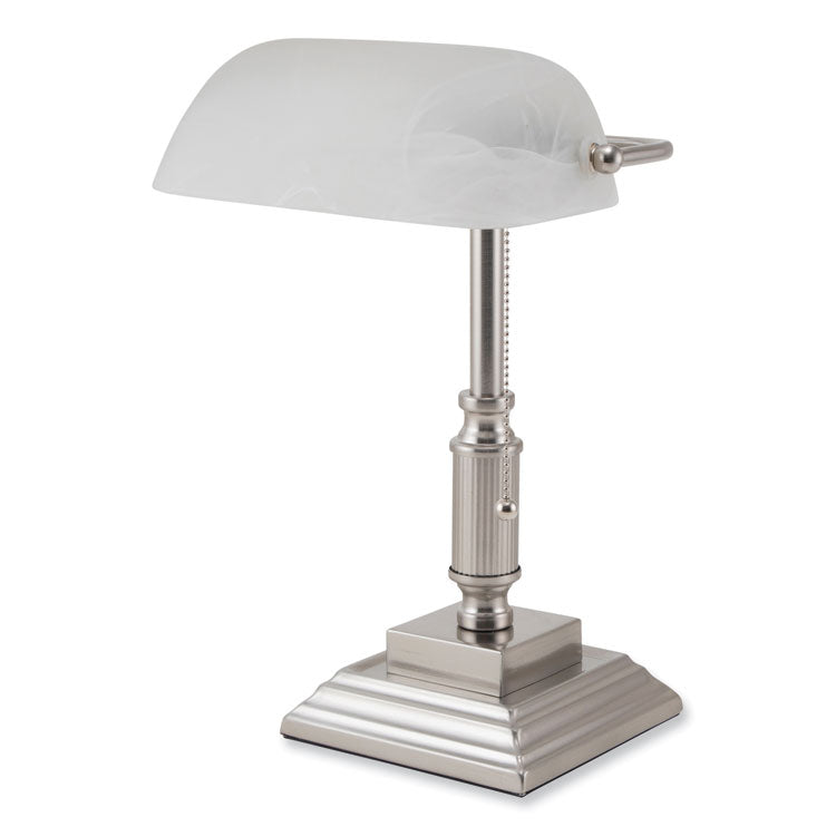 LED Bankers Lamp with Frosted Shade, 14.75" High, Brushed Nickel