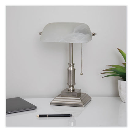 LED Bankers Lamp with Frosted Shade, 14.75" High, Brushed Nickel