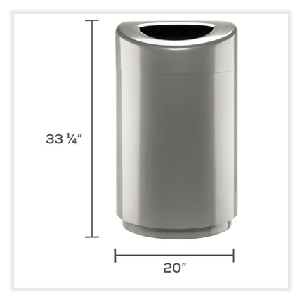 Open Top Round Waste Receptacle, 30 gal, Steel, Silver