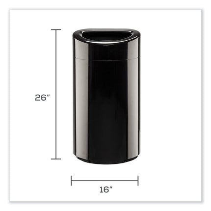 Open Top Oval Waste Receptacle, 14 gal, Steel, Black