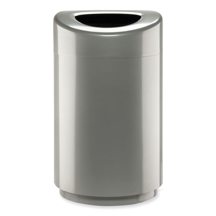 Open Top Round Waste Receptacle, 30 gal, Steel, Silver