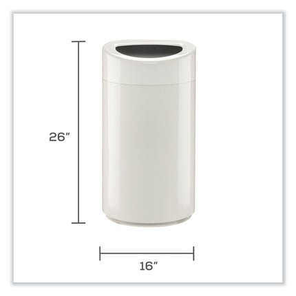 Open Top Oval Waste Receptacle, 14 gal, Steel, White