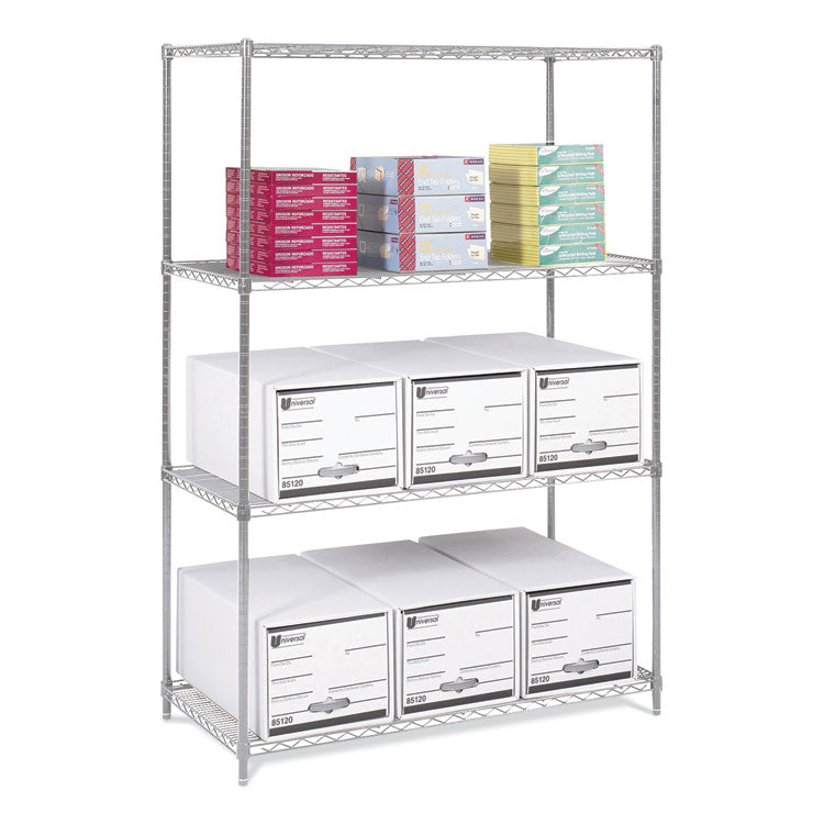 Industrial Wire Shelving, Four-Shelf, 48w x 24d x 72h, Metallic Gray