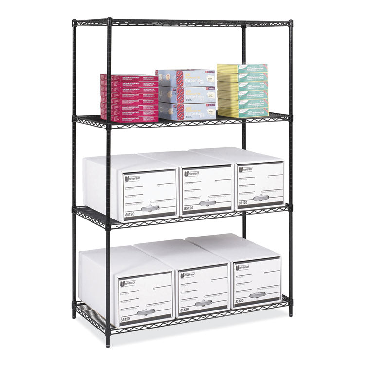 Industrial Wire Shelving, Four-Shelf, 48w x 24d x 72h, Black