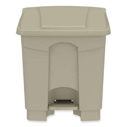 Plastic Step-On Receptacle, 8 gal, Metal, Tan