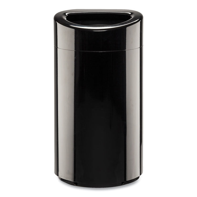 Open Top Oval Waste Receptacle, 14 gal, Steel, Black