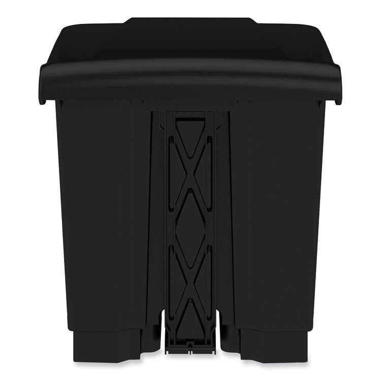 Plastic Step-On Receptacle, 8 gal, Metal, Black