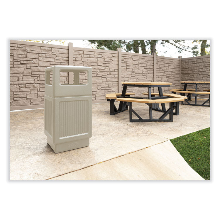 Canmeleon Recessed Panel Receptacles, Side-Open, 38 gal, Polyethylene, Tan