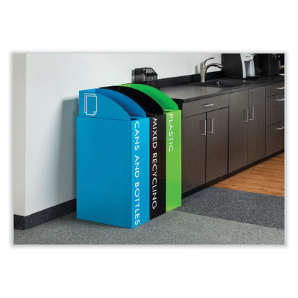 Mixx Recycling Center Rectangular Receptacle, 29 gal, Steel, Blue