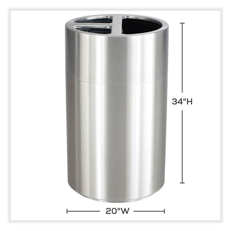 Triple Recycling Receptacle, 40 gal, Steel, Brushed Aluminum