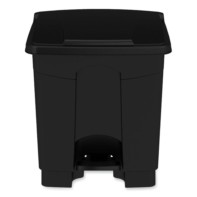 Plastic Step-On Receptacle, 8 gal, Metal, Black