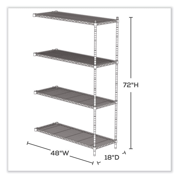 Industrial Add-On Unit, Four-Shelf, 48w x 18d x 72h, Steel, Metallic Gray
