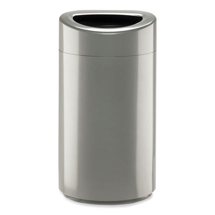 Open Top Oval Waste Receptacle, 14 gal, Steel, Silver