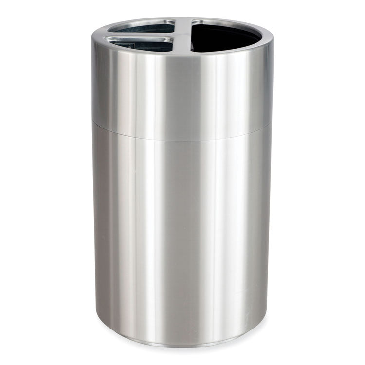 Triple Recycling Receptacle, 40 gal, Steel, Brushed Aluminum