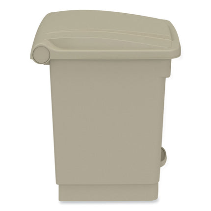 Plastic Step-On Receptacle, 8 gal, Metal, Tan