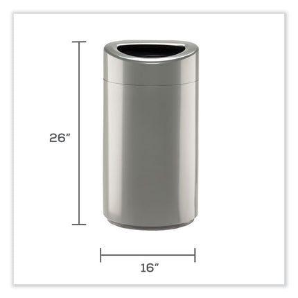 Open Top Oval Waste Receptacle, 14 gal, Steel, Silver
