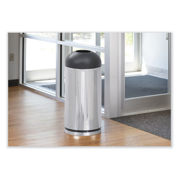 Waste Receptacle, 15 gal, Steel, Stainless Steel/Black
